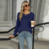 Solid Color U-Neck Pleated Long Sleeve Top