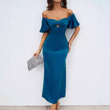 Solid Color Peach Collar Slim-Fit Dress