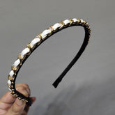 SIMPLE VINTAGE LEATHER METAL CHAIN FINE HEADBAND_CWAHA0637