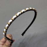 SIMPLE VINTAGE LEATHER METAL CHAIN FINE HEADBAND_CWAHA0637