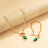 Simple Green Gemstone Necklace Bracelet Set_Cwaje1168