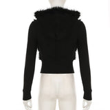 Vintage Cratered Patchwork Furry Hoodie Jacket