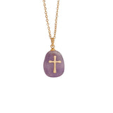 Women Natural Stone Cross Necklace