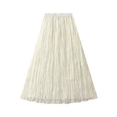 EMBROIDERED LACE A LINE FLARED MIDI SKIRT_CWBMS0359