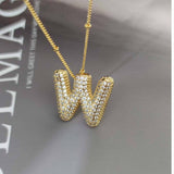 COPPER ZIRCONIA 26 LETTERS PENDANT NECKLACE_CWMM5869