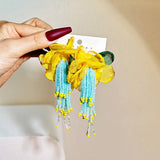 HANDMADE FLORAL TASSEL EARRINGS LONG STATEMENT_CWMM6171