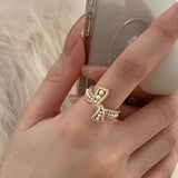 ALL MATCH PEARL KNOTTED METAL OPEN RING FOR WOMEN_CWAJE3093