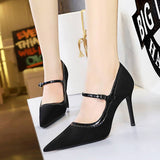 RETRO BLACK SUEDE SHALLOW POINTED TOE HIGH HEELS_CWSHH0111