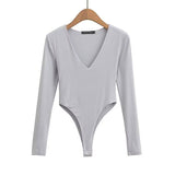 Tight Deep V-Neck Long-Sleeved One-Piece Top