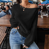 Solid-Color Loose Pullover One-Shoulder Sweater