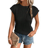 Solid Textured Short Sleeve Pullover Top