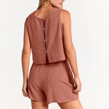 Stylish Sleeveless Blouse Shorts Two Piece Set_Cwstb0495