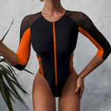 MESH HOLLOW LONG SLEEVE ZIPPER ONE PIECE SWIMSUIT_CWMW0310