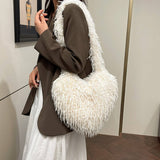 Winter Crossbody Oneshoulder Feather Heart Plushbag_Cwab4006