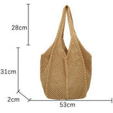 Cwab4570_Solid Color Openwork Straw Knit Tote Bag