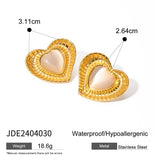 SIMPLE HEART RADIAL WHITE CATS EYE EARRINGS_CWAJE1802