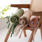 PLAID FLUFFY SCARF WARM TASSEL WINTER WRAP_CWASC0996