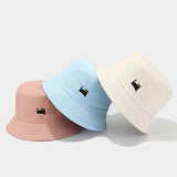 MACAROON COLORED BLACK CAT EMBROIDERED BUCKET HAT_CWAH1631