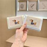 Cute Embroidered Dachshund Tricolor Trifold Wallet_Cwab06209