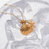 OCEAN SERIES PEARL STARFISH SHELL NECKLACE_CWAJE1366