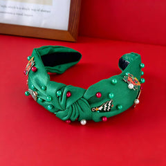 Christmas Pearl Satin Knot Headband Wide_Cwaha07596