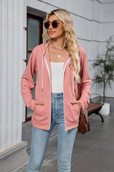 Zipper Hooded Pocket Long-Sleeved Sweatshirt