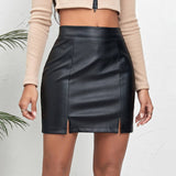 HIGH WAIST SLIT LEATHER SKIRT HIP SKIRT_CWBSS0408