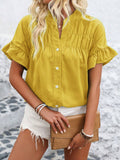 Womens Casual Pleated Button-Down Linen Shirt