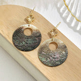 FASHION HOLLOW BLACK SHELL CARVED EARRINGS_CWMM4263