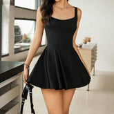 Waist Slimming Simple Solid Color Halter Dress
