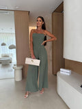 Solid Color One-Shoulder Cinched-Waist Jumpsuit