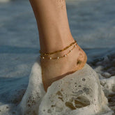 18K GOLD DOUBLE LAYER PEARL PAPERCLIP ANKLET_CWAJE4849