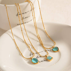 SMALL FRESH CATS EYE STONE SIMPLE NECKLACE_CWAJE1423