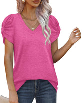 Solid Color Knotted V-Neck Short-Sleeved Blouse