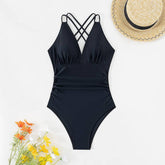 SEXY PLEATED BACK HOLLOW SLIM ONE PIECE SWIMSUIT_CWMW0614