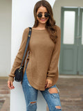 Solid Color Crew Neck Pullover With High Split