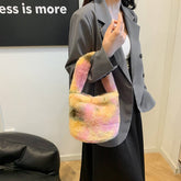 Winter Single Shoulder Portable Bucket Plush Bag_Cwab4016