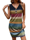 Striped Print Button Loose Tank Top Dress