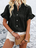 Womens Casual Pleated Button-Down Linen Shirt