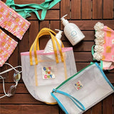 CONTRASTING COLOR MESH BEACH BUCKET BAG STORAGE BAG_CWAB1918