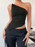 Solid-Color Knotted Single-Shoulder Hem Vest