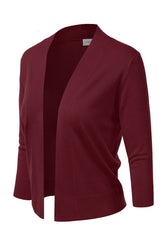 Awocas074_Basic 3/4 Sleeve Open Front Cropped Cardigan