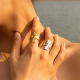 STAINLESS STEEL GOLD CROSS OPEN RING_CWAJE1227