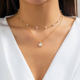SIMPLE IMITATION PEARL BEADED FLOWER NECKLACE_CWAJE1133
