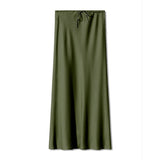SATIN LONG SKIRT HIGH WAIST DRAWSTRING SKIRT_CWAB4792