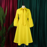 LANTERN SLEEVE HIGH WAIST BOW OVERSIZED DRESS_CWDMD3664