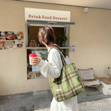 Cwab3897_Large Capacity Vintage Plaid Tote Shoulder Bag