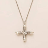 PERSONALIZED PEARL ZIRCON CROSS NECKLACE_CWMM5307