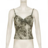 Vintage Tie-Dye Bow Pleated Bust V-Neck Halter
