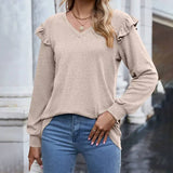 Women V Neck Flying Sleeve Blouse_Cwtbll0575